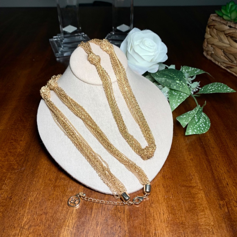 Erica Lyons Knotted Multi-Strand Gold Tone Long Chain Necklace